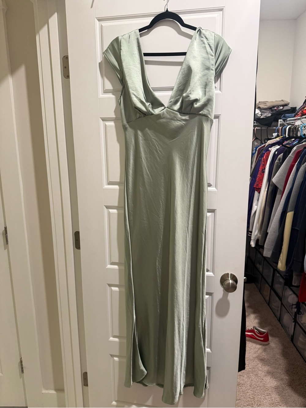 Sage Green Maxi Dress with Draped V-Neck